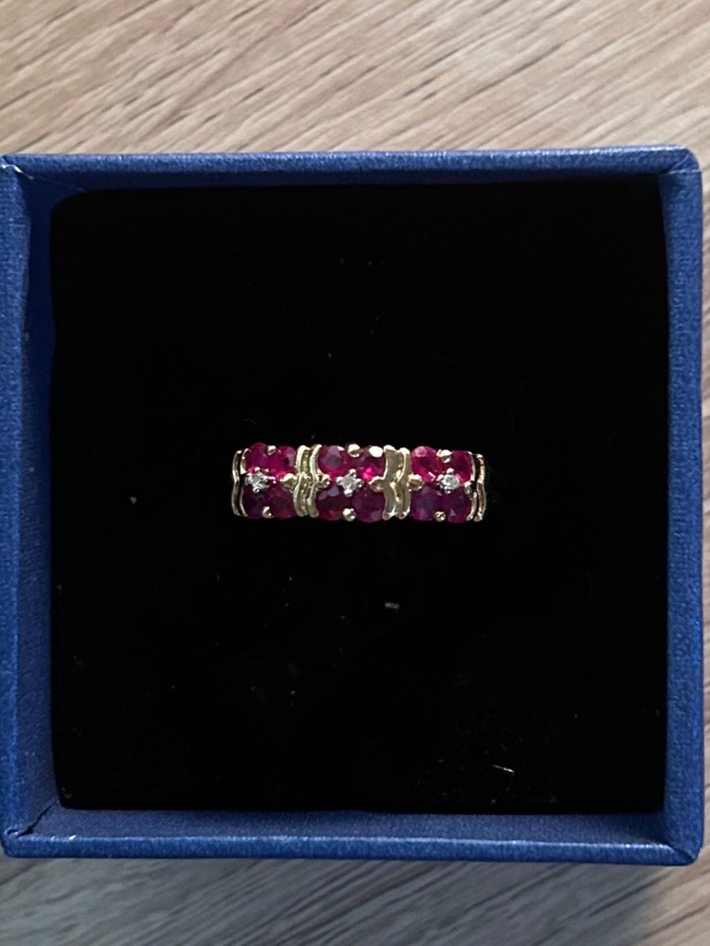 RUBY & DIAMOND ANNIVERSARY BAND 10K YELLOW GOLD RING SIZE 6